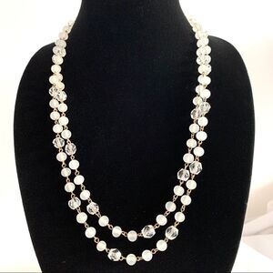 Antique matte white and crystal flapper necklace